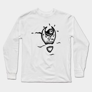 Flying face with an eyeball pilot - tattoo style - black line art. Long Sleeve T-Shirt